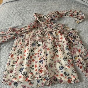Zara xsmall floral cold shoulders top with tie at neck